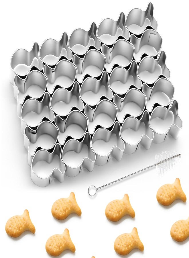 Ninehaoou Gold Fish Cracker Cutter,25 Cavity Cookie Cutter,Mini Cookie Molds with Cleaning Brush,non-stick Dough, Stainless Steels Mold for Baking - Image 1