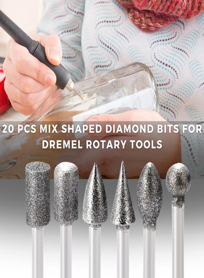 Drilax 20-Pc Diamond Rotary Tool Bits Set | 120 Grit Engraving & Carving Burrs with 1/8" Shank | Dremel Compatible for Glass, Stone & Rock - Image 3