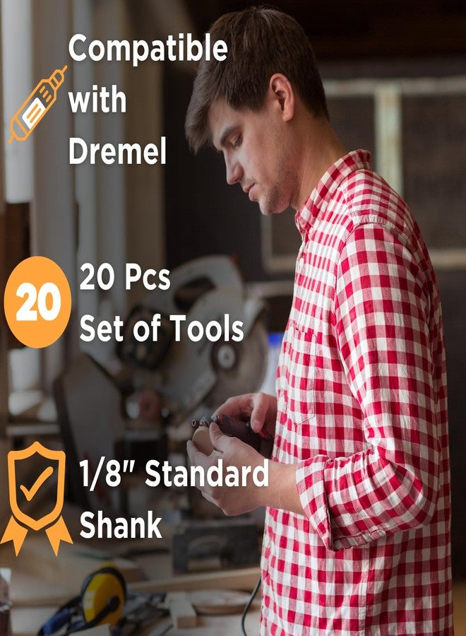 Drilax 20-Pc Diamond Rotary Tool Bits Set | 120 Grit Engraving & Carving Burrs with 1/8" Shank | Dremel Compatible for Glass, Stone & Rock - Image 2