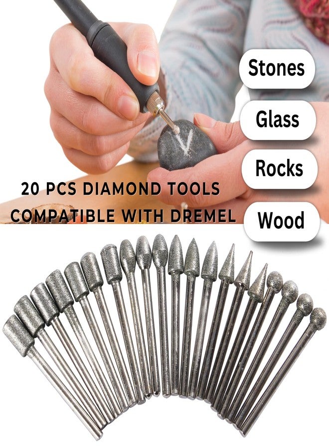 Drilax 20-Pc Diamond Rotary Tool Bits Set | 120 Grit Engraving & Carving Burrs with 1/8" Shank | Dremel Compatible for Glass, Stone & Rock - Image 4