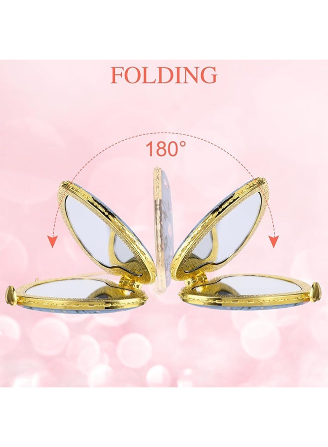 2 Pcs Mini Heart Folding Compact Mirror for Purse, Vintage Double-Sided Flower Makeup Mirrors Portable Trave Cosmetic Mirror for Women Girls Pocket (Pink, Blue) - Image 5