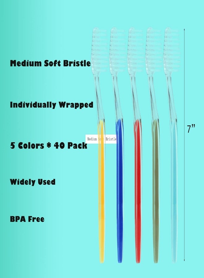 Homvle 200 Packs Disposable Toothbrushes Individually Wrapped, Medium Soft Bristle Travel Toothbrushes Bulk for Adults/Kids Hotel Toiletries, 5 Colors. - Image 3