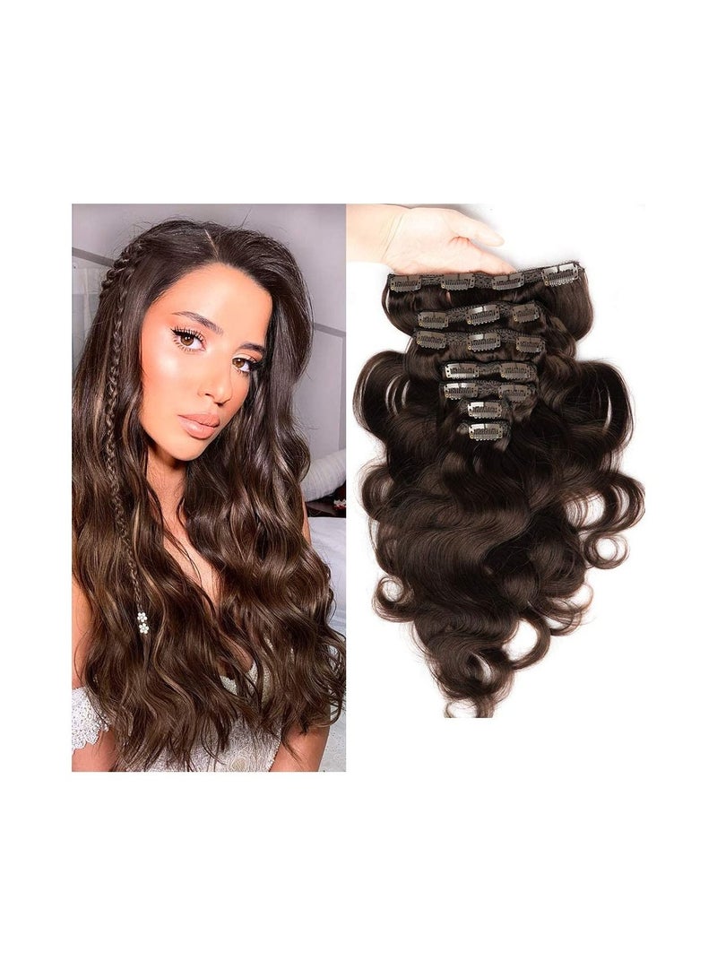 إستيل كليب في وصلات شعر بشري ريمي للمرأة ، موجة الجسم 100 جرام ، 7 قطع ، 16 مشابك (بني غامق) - Image 1