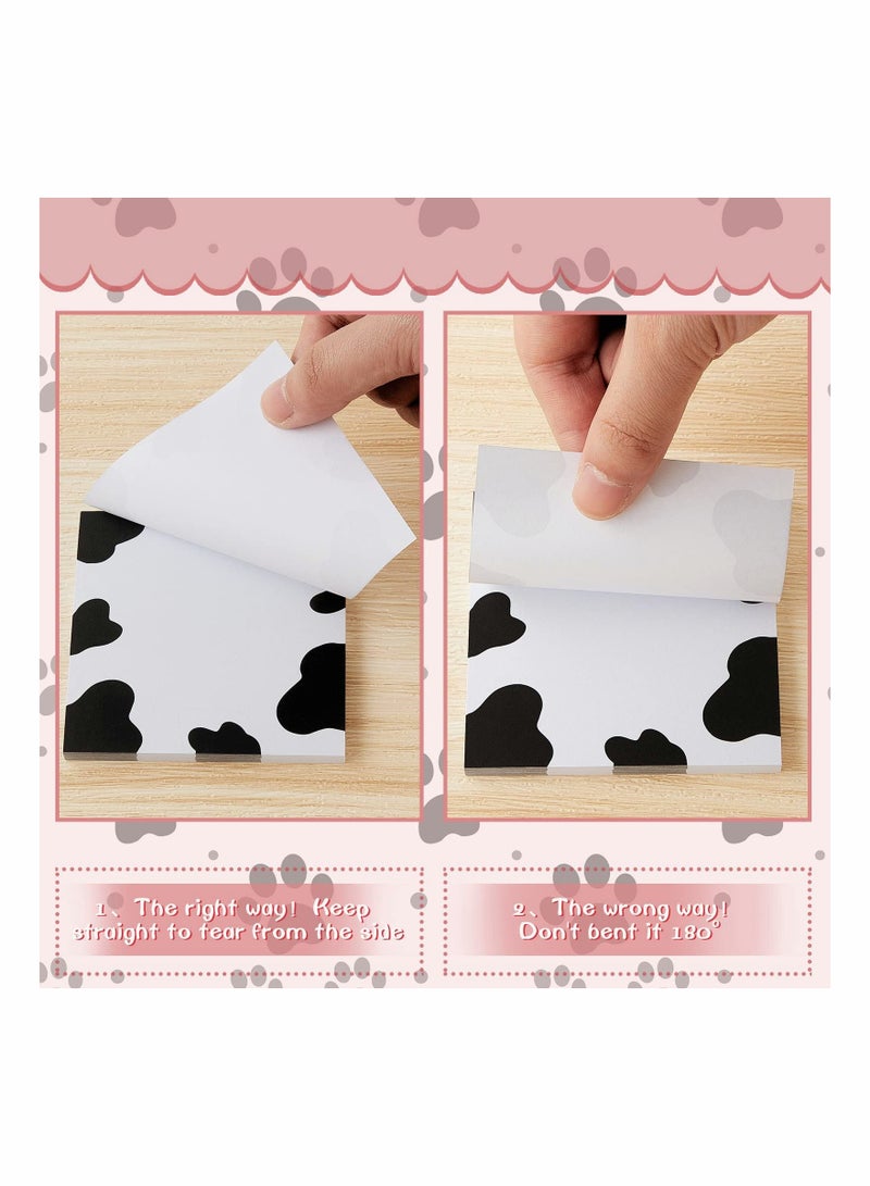 Y&D 6 Packs Cute Cow Print Note Post Sticky Notes Self Pads Adhesive Paper Memo for Reminders Studying School Office  - Image 3