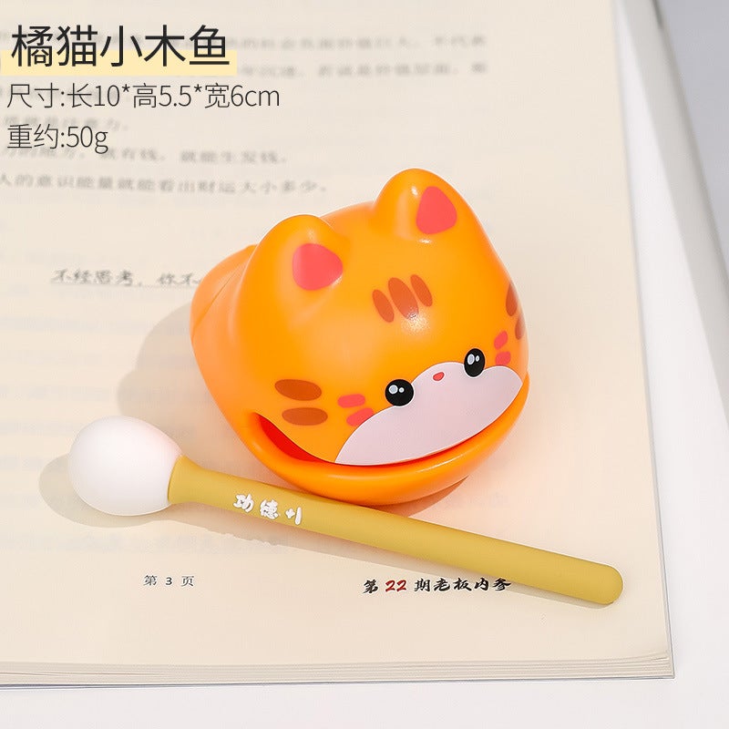 Cute Emotion Lotus Figurine Desk Decor Orange cat-small wooden fish 