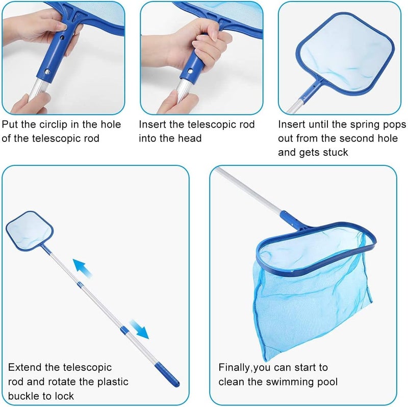 ELECDON Swimming Pool Cleaner Supplies, Professional Heavy Duty Pool Leaf Rake Fine Mesh Frame Net with Telescopic pole, Swimming Pool Cleaning Leaf Skim Net for Garden Pond, Fountain, Hot Tub and Spa - Image 2