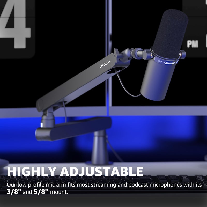 i-XTECH IXTECH Mic Arm Desk Mount, Low Profile 360° Swivel Mic Boom Arm, Adjustable Microphone Arm with Detachable Rise Column and Built-In Cable Management for Streaming and Recording LIZARD Model. - Image 2