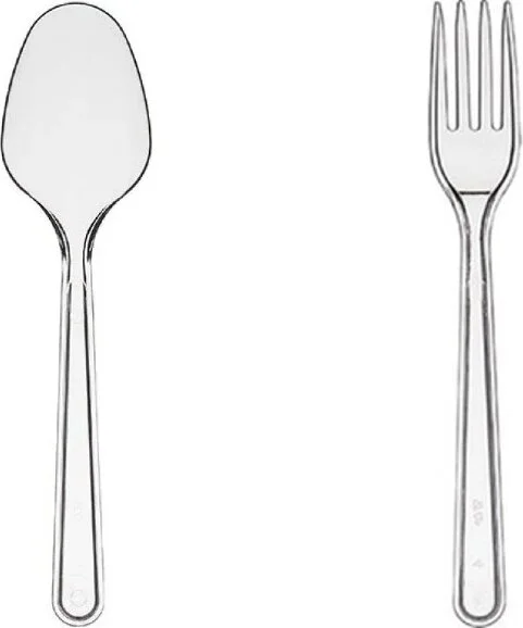 Kalbi Ticaret Kalpi Ticaret Plastic Spoon + Plastic Fork Set 200 Pieces Eco Transparent