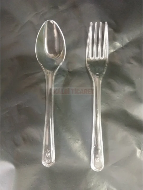 Kalbi Ticaret Kalpi Ticaret Plastic Spoon + Plastic Fork Set 200 Pieces Eco Transparent