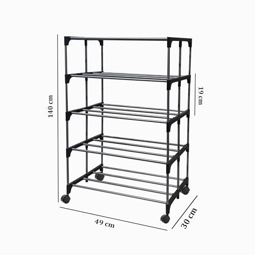 ROBMOB 5 Tier Metal Book Shelf Tall Narrow Storage Rack for Kids and Adults Modern Bookshelf Unit for Nursery, School, Home, and Office, Floor Mount Open - Image 2