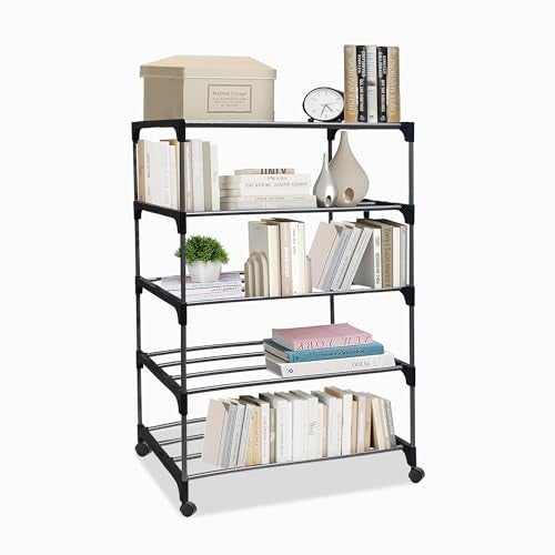 ROBMOB 5 Tier Metal Book Shelf Tall Narrow Storage Rack for Kids and Adults Modern Bookshelf Unit for Nursery, School, Home, and Office, Floor Mount Open - Image 1