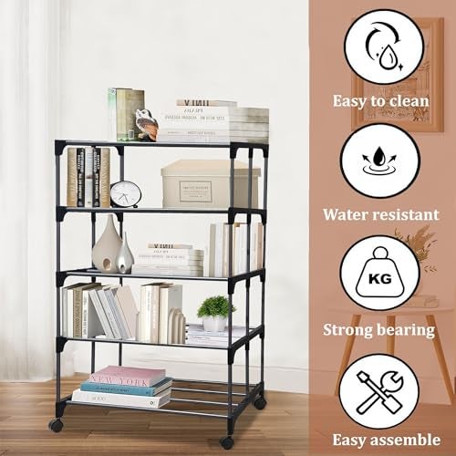 ROBMOB 5 Tier Metal Book Shelf Tall Narrow Storage Rack for Kids and Adults Modern Bookshelf Unit for Nursery, School, Home, and Office, Floor Mount Open - Image 3