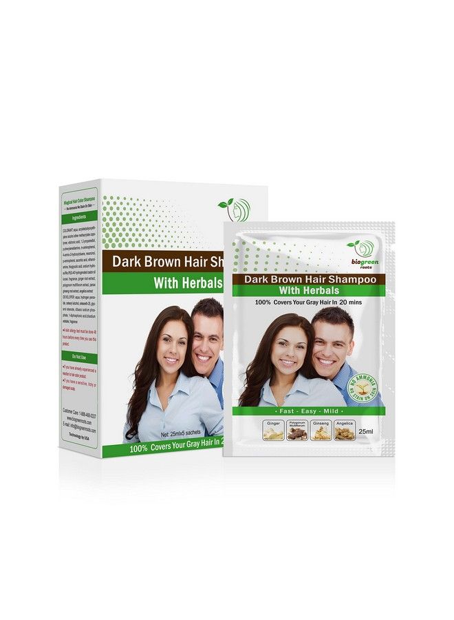 BIOGREEN ROOTS Shampoo 5 Pouches Dark Brown Hair Color Shampoo With Herbals For Men And Women New & Improved Formula All Hair Types With Herbals Ingredients Dark Brown Hair Shampoo 5 Pouches With 5 Pair Of Gloves.  - Image 2