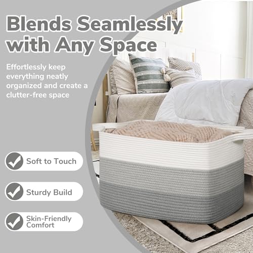 Goodpick Storage Basket, 21.6" x 14.9" x 11.8", Blanket Basket for Living Room, Large Woven Baskets for Storage, Toy Organizer, Rectangle Rope Baskets for Organizing, Gray - Image 5