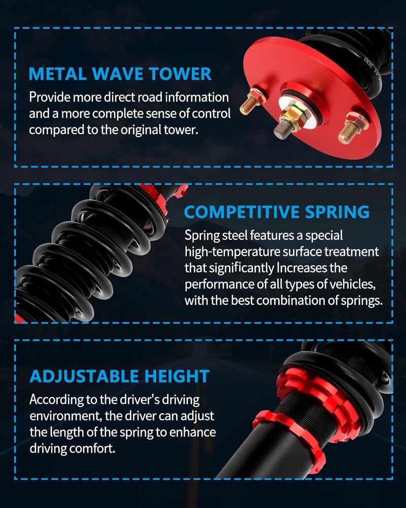ECCPP Coilover Struts fit for Honda Spring Shocks Adjustable Coilovers Suspension Coil Spring Shocks and Struts Full Set fit for 1990-1997 for Honda Accord - Image 4