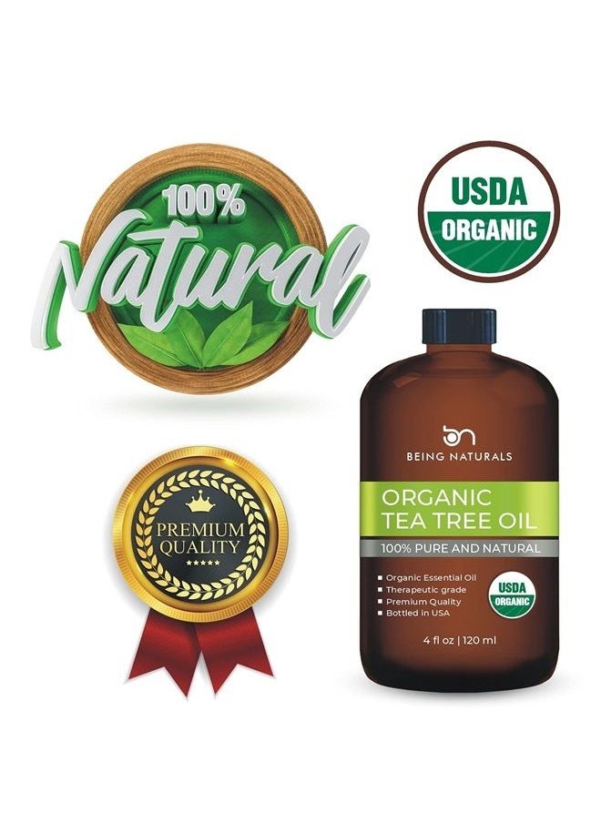 Being Naturals - Organic Tea Tree Essential Oil - Huge 4 FL OZ - 100% Pure & Natural – Premium Natural Oil with Glass Dropper (Tea Tree) - Image 1