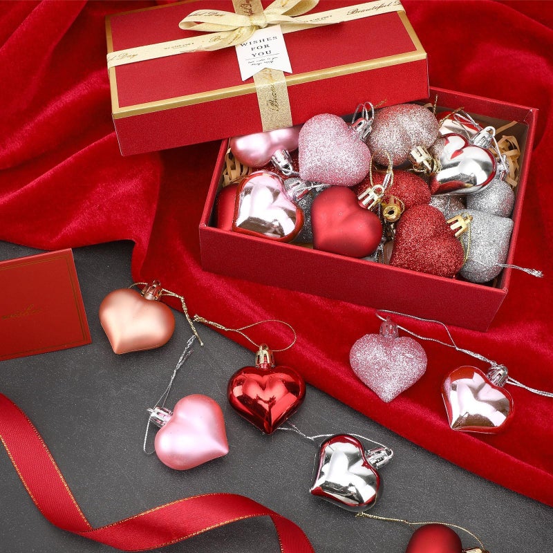 JULMELON 24Pcs Valentine's Day Heart Shaped Ornaments Romantic Valentines Heart Hanging Tree Ornaments Decorations for Home Valentine Tree Wedding Party (Red, Pink,Rose Gold and Silver) - Image 4
