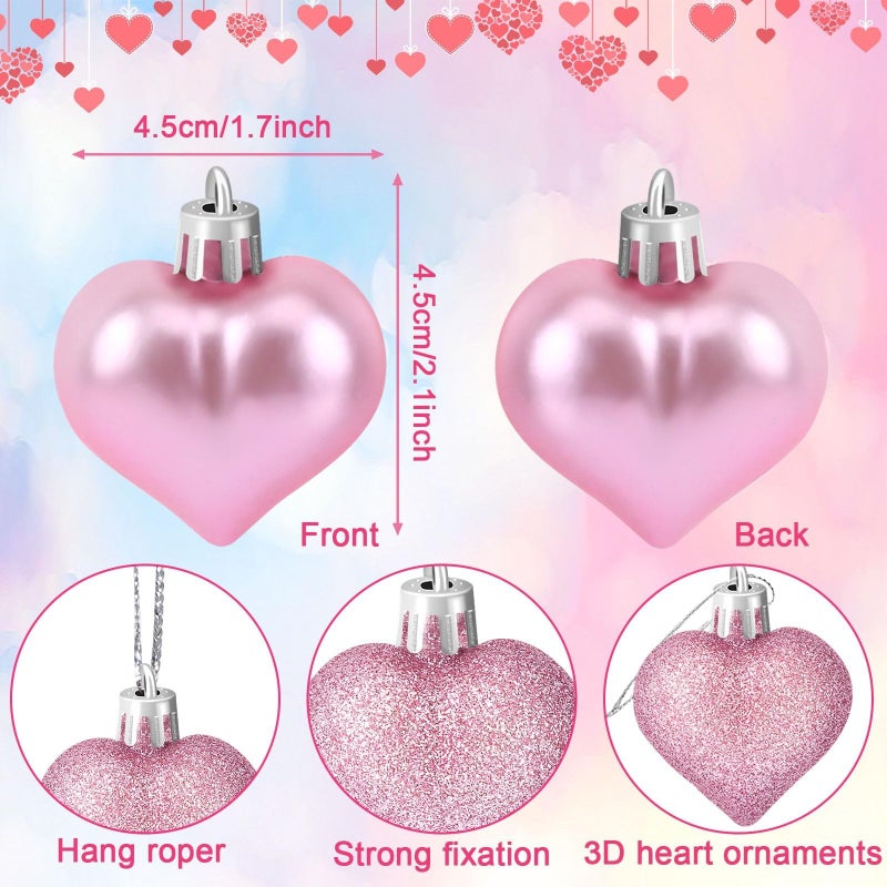 JULMELON 24Pcs Valentine's Day Heart Shaped Ornaments Romantic Valentines Heart Hanging Tree Ornaments Decorations for Home Valentine Tree Wedding Party (Red, Pink,Rose Gold and Silver) - Image 2