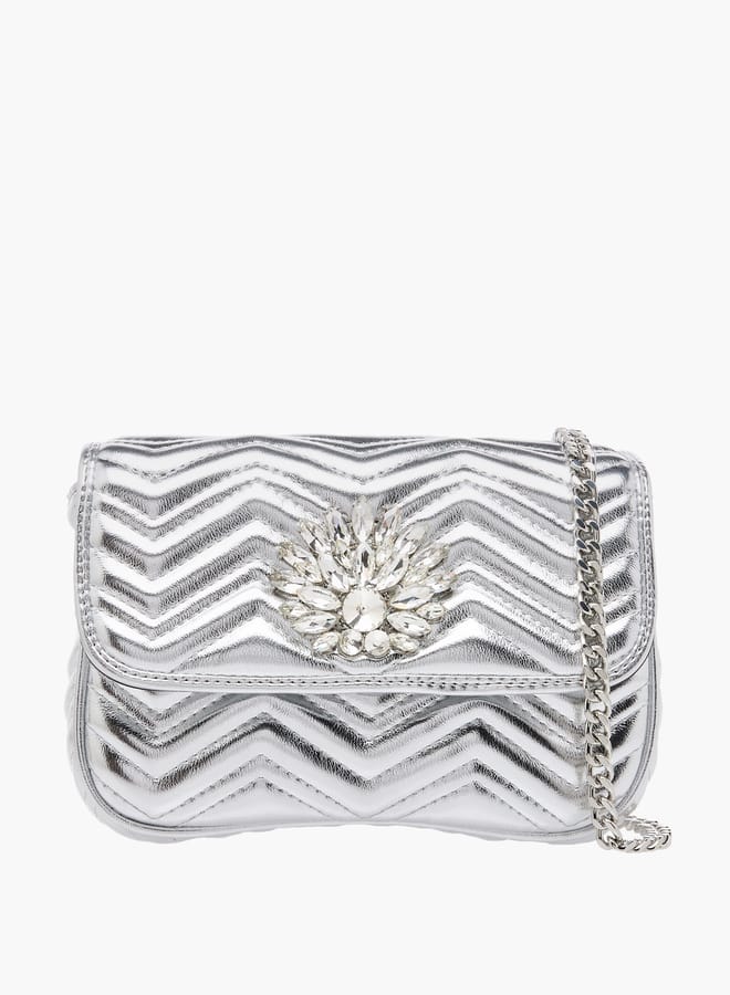 Paprika Women's Embellished Crossbody Bag with Chain Strap and Flap Closure  - Image 1
