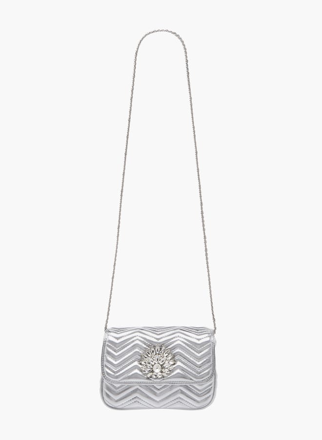 Paprika Women's Embellished Crossbody Bag with Chain Strap and Flap Closure  - Image 2