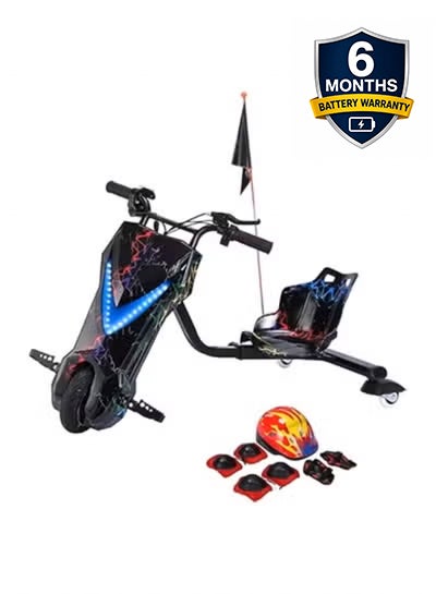 Drift King Electric Drift Scooter for Kids | 36V Rechargeable Battery | 3 Adjustable Speeds | Bluetooth Music | LED Front Light | Digital Display | Hand Brake | Black | Ages 3-8 years | 6 Month Battery Warranty - Image 1