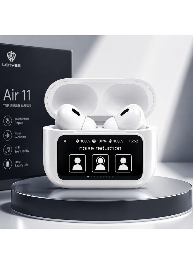 LENYES Air 11 Wireless Earbuds with HD LED Touchscreen, Bluetooth 5.4, Noise Reduction, Hi-Fi Sound, Smart Touch Control & Charging Case – White - Image 4