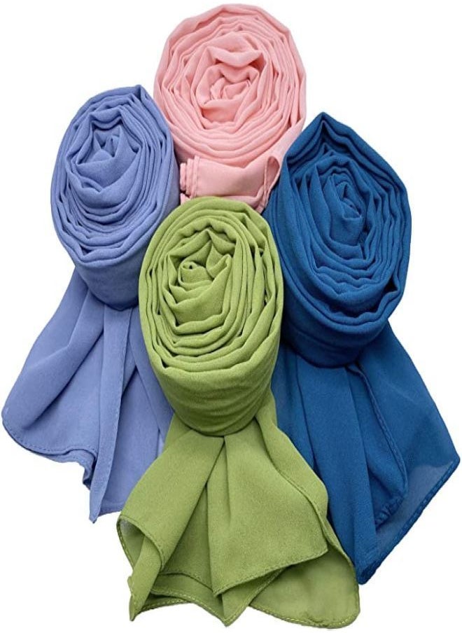 ماركة غير محددة - مجموعة حجاب من فتاه - اسكارف - اربعة طرحة شيفون كريب مقاس مناسب - Image 1