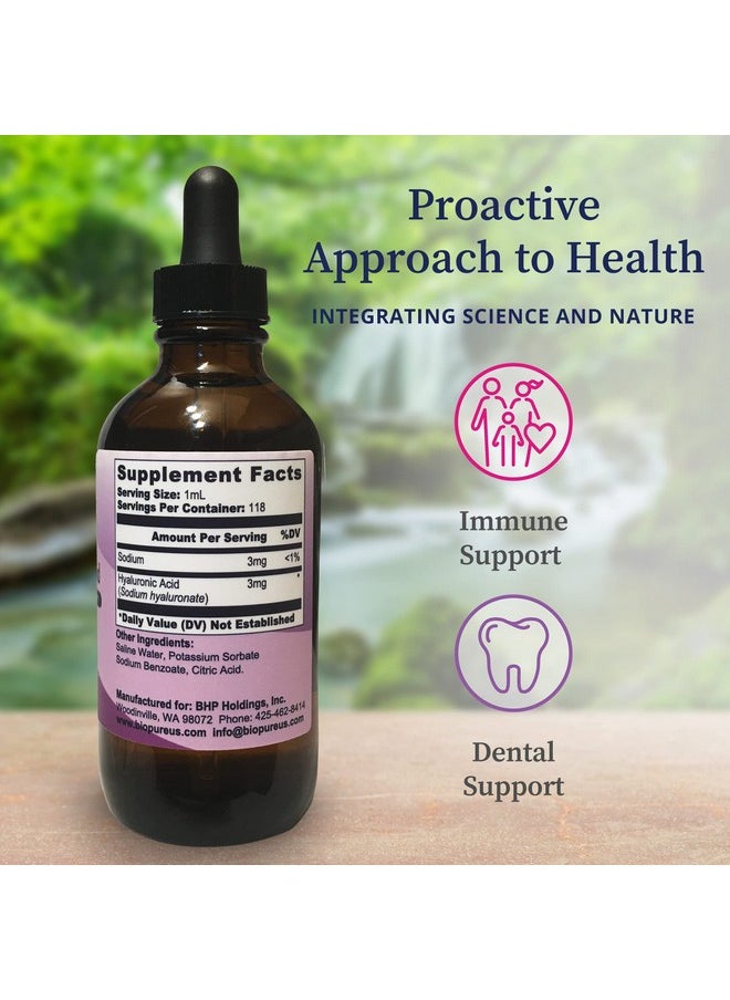 BioPure - Hyaluronic Acid Liquid Solution All Natural Highly Bioavailable Form Of Hyaluronic Acid For Oral & Topical Use To Benefit Joint Lubrication And Skin Hydration Elasticity 4 Fl Oz - Image 1