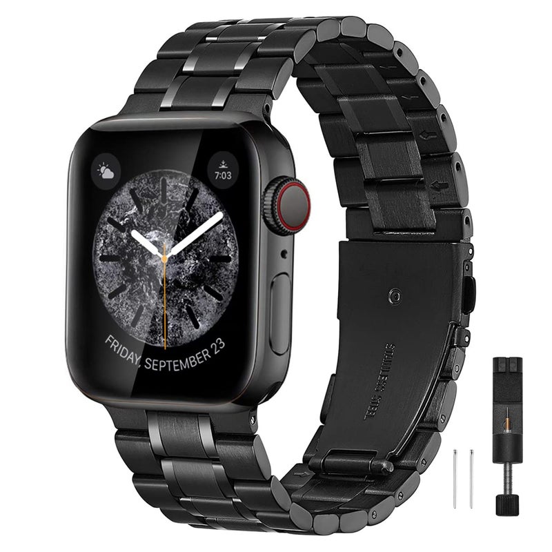 Bestig Compatible for Apple Watch Band 49mm/46mm/45mm/44mm/42mm/41mm/40mm/38mm Men Women, Stainless Steel Metal Sport Business Wristband Strap for iWatch Series Ultra 10 9 8 7 6 SE 5 4 3 2 1(Black) - Image 1