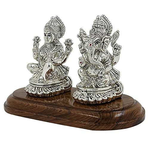 MAA SILVER Pure Silver Lakshmi/Laxmiji & Ganesha/Ganpatiji BIS Hallmarked Hollow Idol/Murti with Wooden Base Perfect for Gifting Home Office Puja Use (999 Purity) (80 Grams Silver) - Image 2