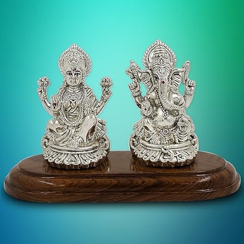 MAA SILVER Pure Silver Lakshmi/Laxmiji & Ganesha/Ganpatiji BIS Hallmarked Hollow Idol/Murti with Wooden Base Perfect for Gifting Home Office Puja Use (999 Purity) (80 Grams Silver) - Image 4