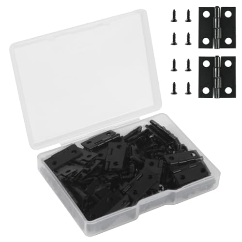MAKABEE 50Pcs Small Hinges for Wooden Box, 18 x 15mm Mini Black with 200 Screws, Retro Jewelry Folding Butt Hardware for DIY Crafts - Image 1