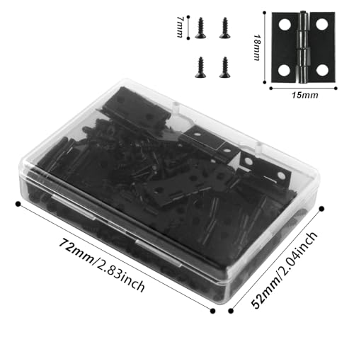 MAKABEE 50Pcs Small Hinges for Wooden Box, 18 x 15mm Mini Black with 200 Screws, Retro Jewelry Folding Butt Hardware for DIY Crafts - Image 2