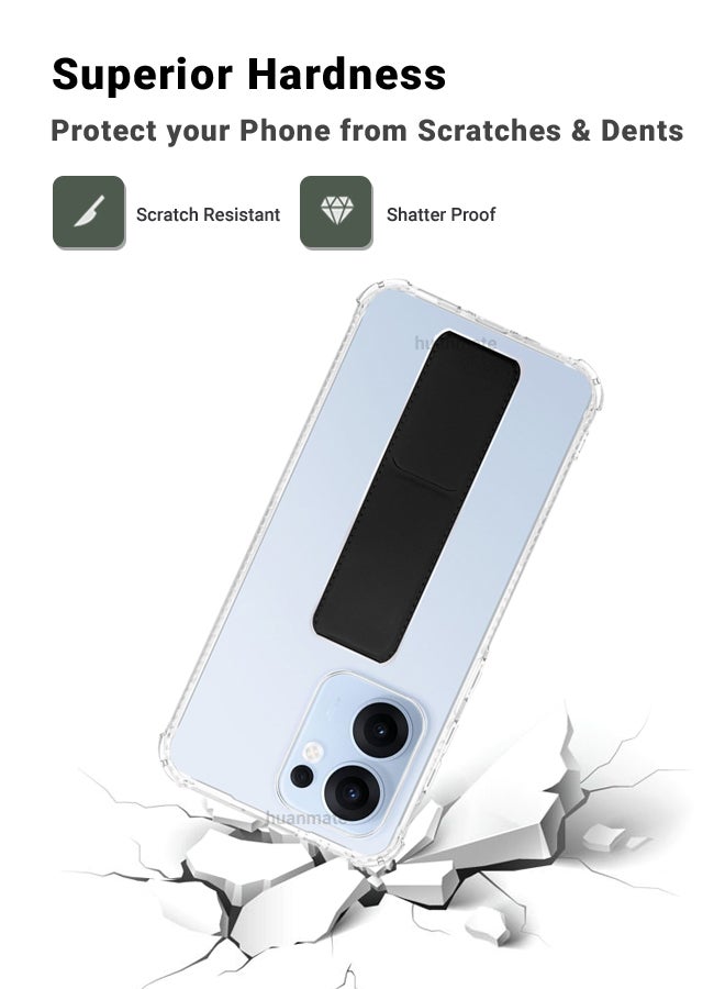 huanmate Oppo Reno 13F 5G/4G Magnetic Case With Hand Grip Holder & Kickstand - Strong Grip for Magnetic Car Holder, Stylish & Functional, Ultimate Convenience & Hands-Free Viewing - Clear/Black  - Image 4