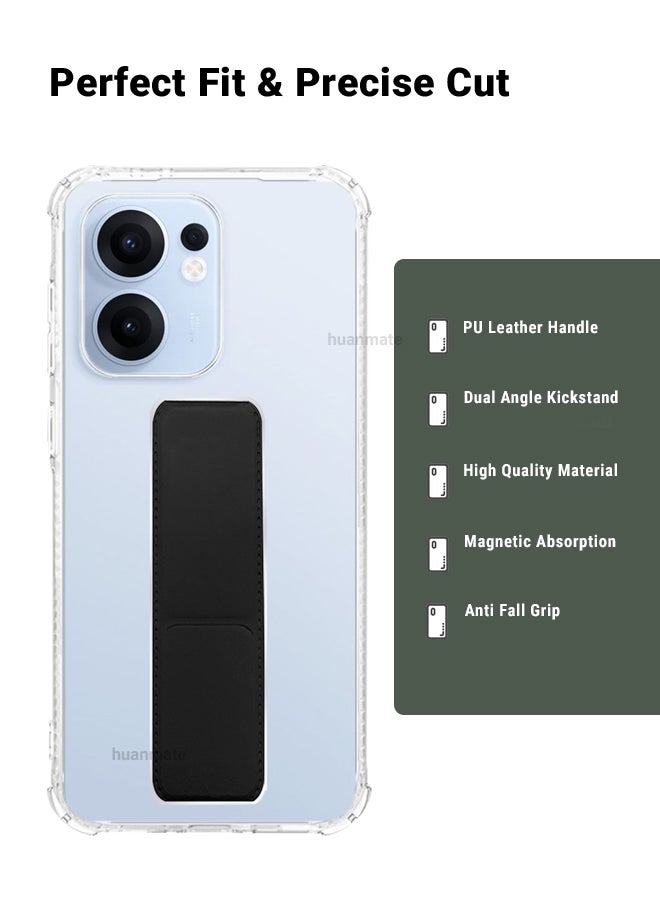huanmate Oppo Reno 13F 5G/4G Magnetic Case With Hand Grip Holder & Kickstand - Strong Grip for Magnetic Car Holder, Stylish & Functional, Ultimate Convenience & Hands-Free Viewing - Clear/Black  - Image 2