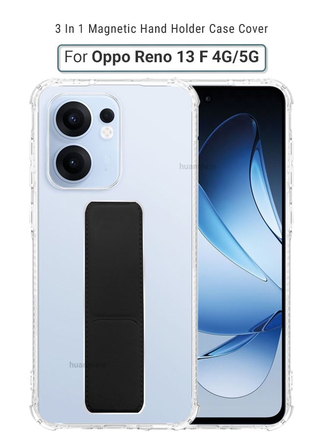 huanmate Oppo Reno 13F 5G/4G Magnetic Case With Hand Grip Holder & Kickstand - Strong Grip for Magnetic Car Holder, Stylish & Functional, Ultimate Convenience & Hands-Free Viewing - Clear/Black  - Image 1