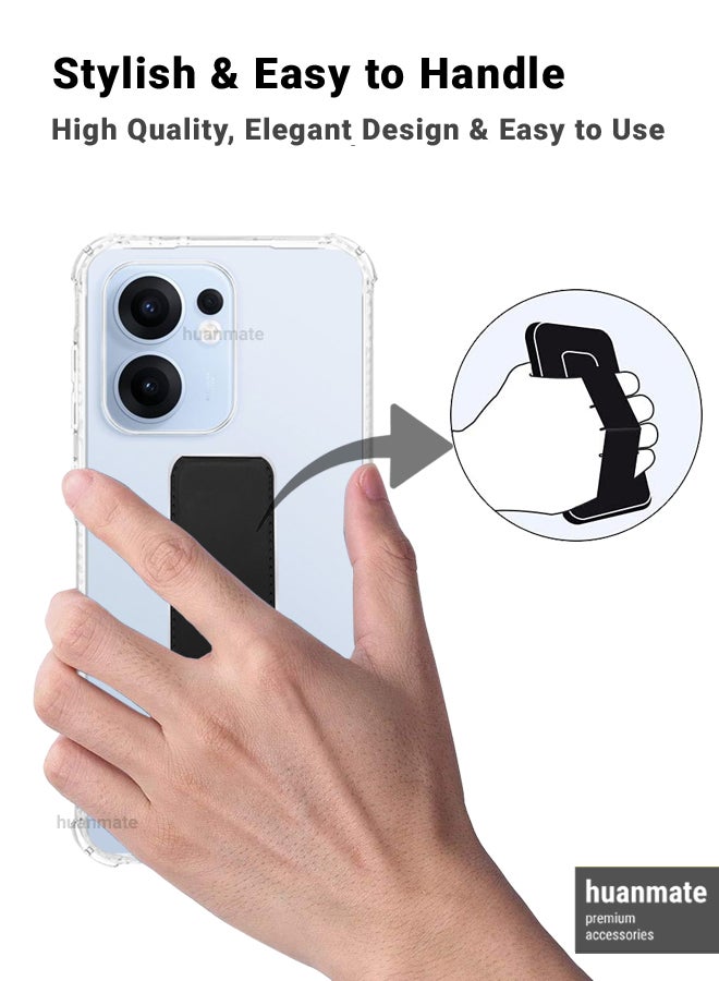 huanmate Oppo Reno 13F 5G/4G Magnetic Case With Hand Grip Holder & Kickstand - Strong Grip for Magnetic Car Holder, Stylish & Functional, Ultimate Convenience & Hands-Free Viewing - Clear/Black  - Image 3