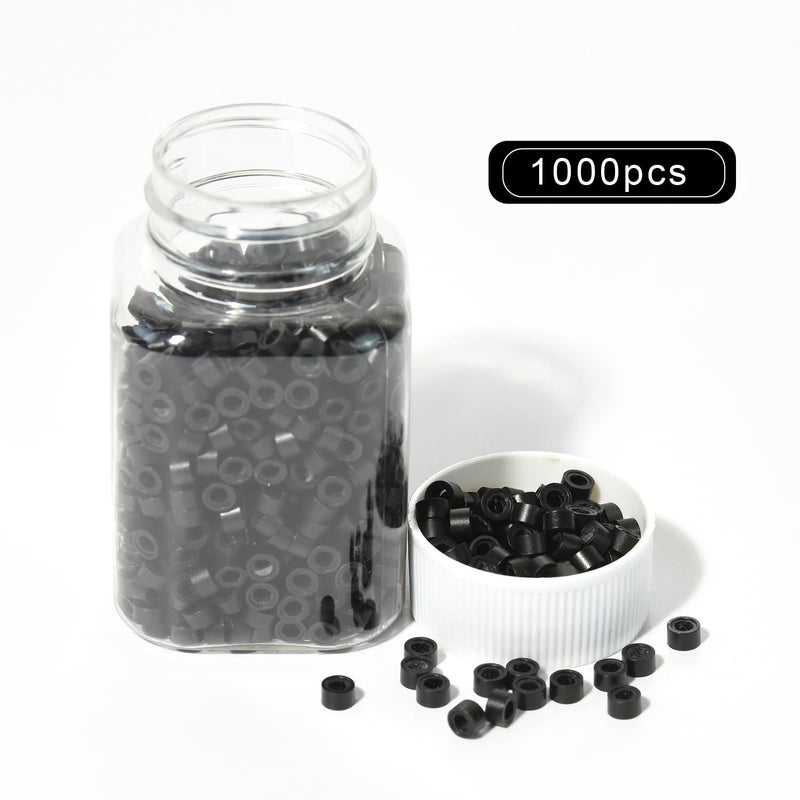 yantaisiyu 1000 Pcs 5.0 mm Silicone Lined Micro Links Rings Hair Extensions Beads Silicone Lined Beads for Human Hair Extensions and Feather Extensions (Black) - Image 3