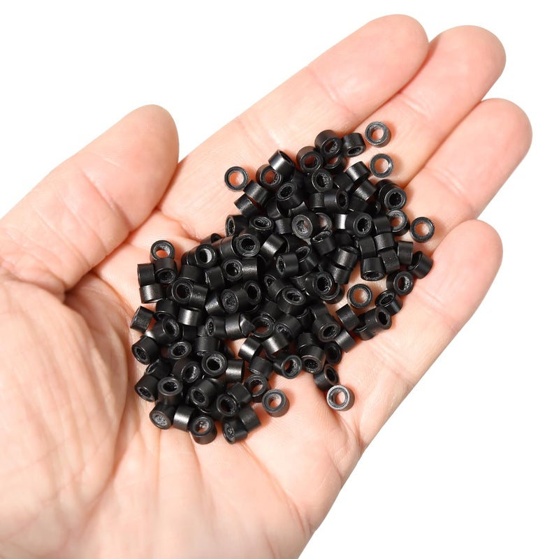 yantaisiyu 1000 Pcs 5.0 mm Silicone Lined Micro Links Rings Hair Extensions Beads Silicone Lined Beads for Human Hair Extensions and Feather Extensions (Black) - Image 5