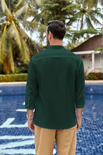 Karlywindow Mens Linen Henley Shirts Long Sleeve Hippie Yoga Summer Beach Casual Henleys T-Shirt Green - Image 4