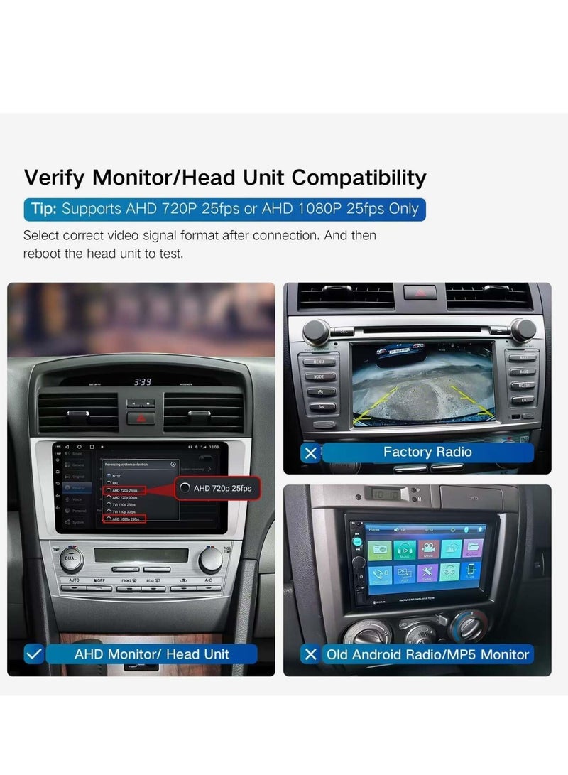 كاميرا عكسية عالية الدقة للسيارة، AHD 720/1080P قابلة للتحويل 170 درجة زاوية مثالية للرؤية الليلية IP69 مقاومة للماء للرؤية الخلفية مجموعة كاميرا عكسية عالمية للمركبات/سيارات الدفع الرباعي/RV/البيك اب/سيارات السيدان - Image 3