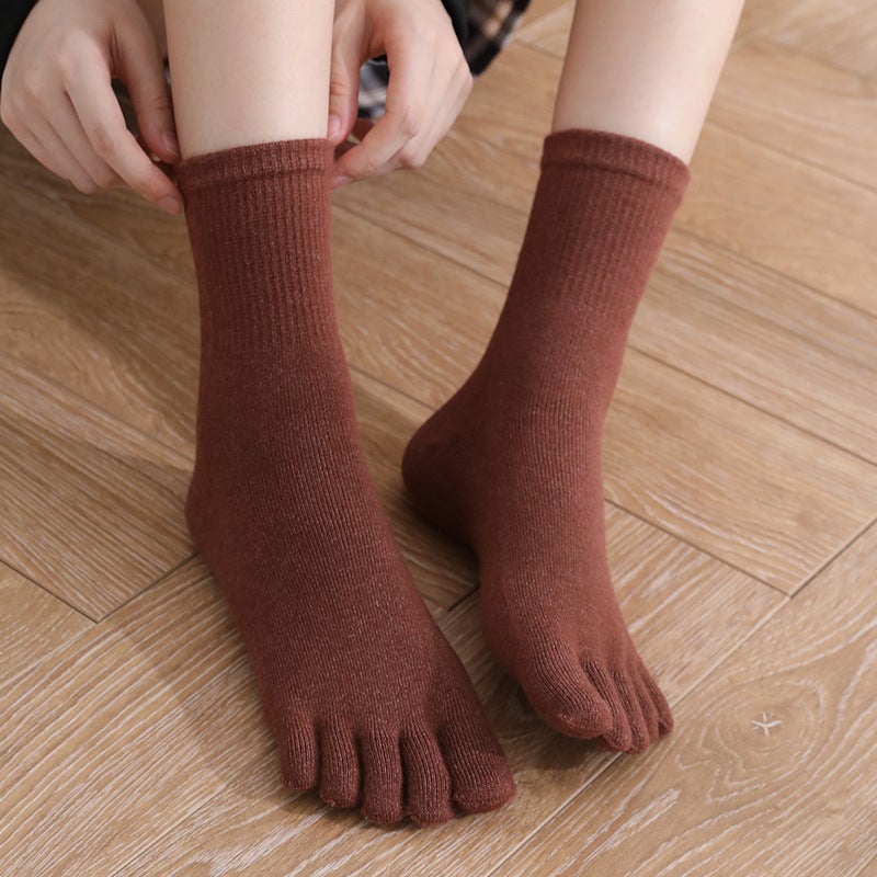 Toe Socks Women'S Cashmere Mid-Tube Thick Heat Sweat-Absorbent Warm Wool Split-Finger Socks Toe Socks 5 Fingers To Resist Cold - Image 2