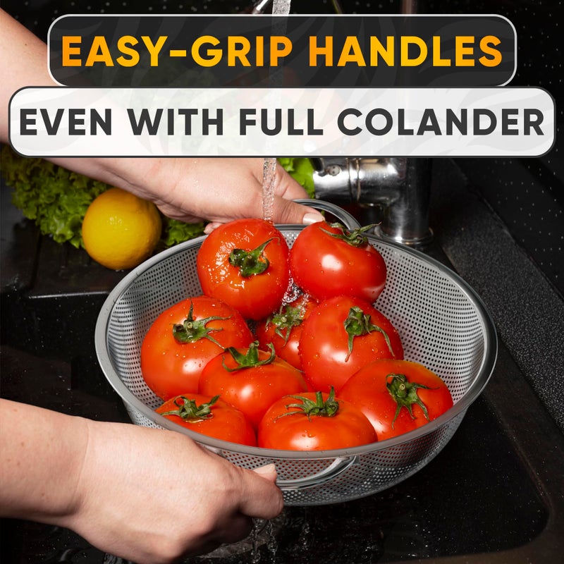 V TOWER Stainless Steel Colander for Kitchen - 5Qt Rice Strainer With Handles, Perforated Design, Dishwasher Safe, Rust-Resistant - Versatile Pasta Strainer for Grains, Beans, Spaghetti, Veggies, Fruits - Image 2
