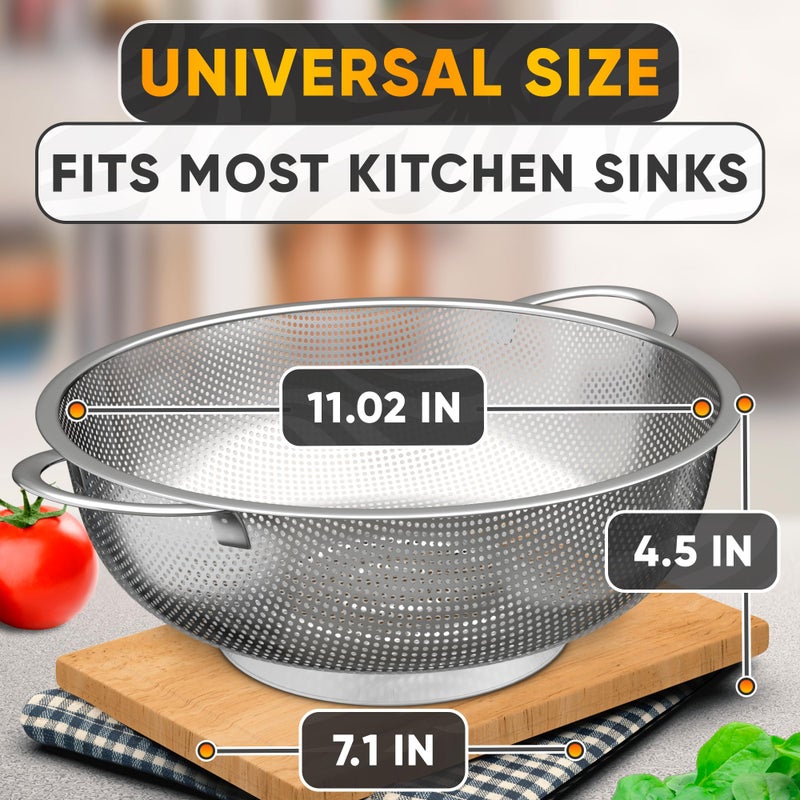 V TOWER Stainless Steel Colander for Kitchen - 5Qt Rice Strainer With Handles, Perforated Design, Dishwasher Safe, Rust-Resistant - Versatile Pasta Strainer for Grains, Beans, Spaghetti, Veggies, Fruits - Image 4