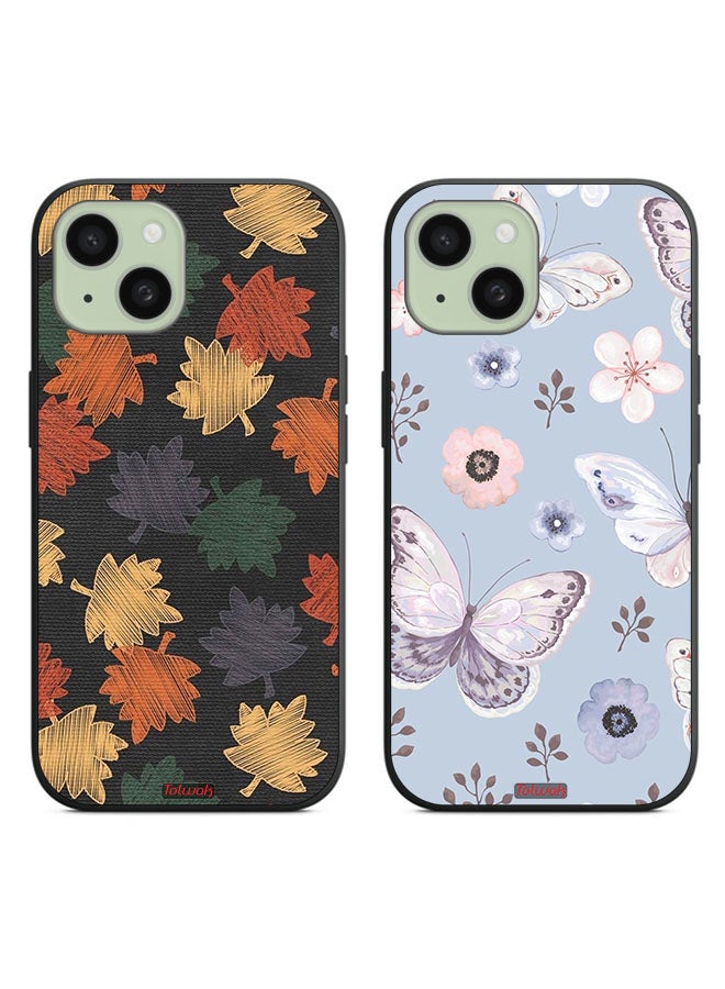 Tolwak Two Cases For Apple iPhone 15 Protective Covers Leaves and butterfly - Image 1