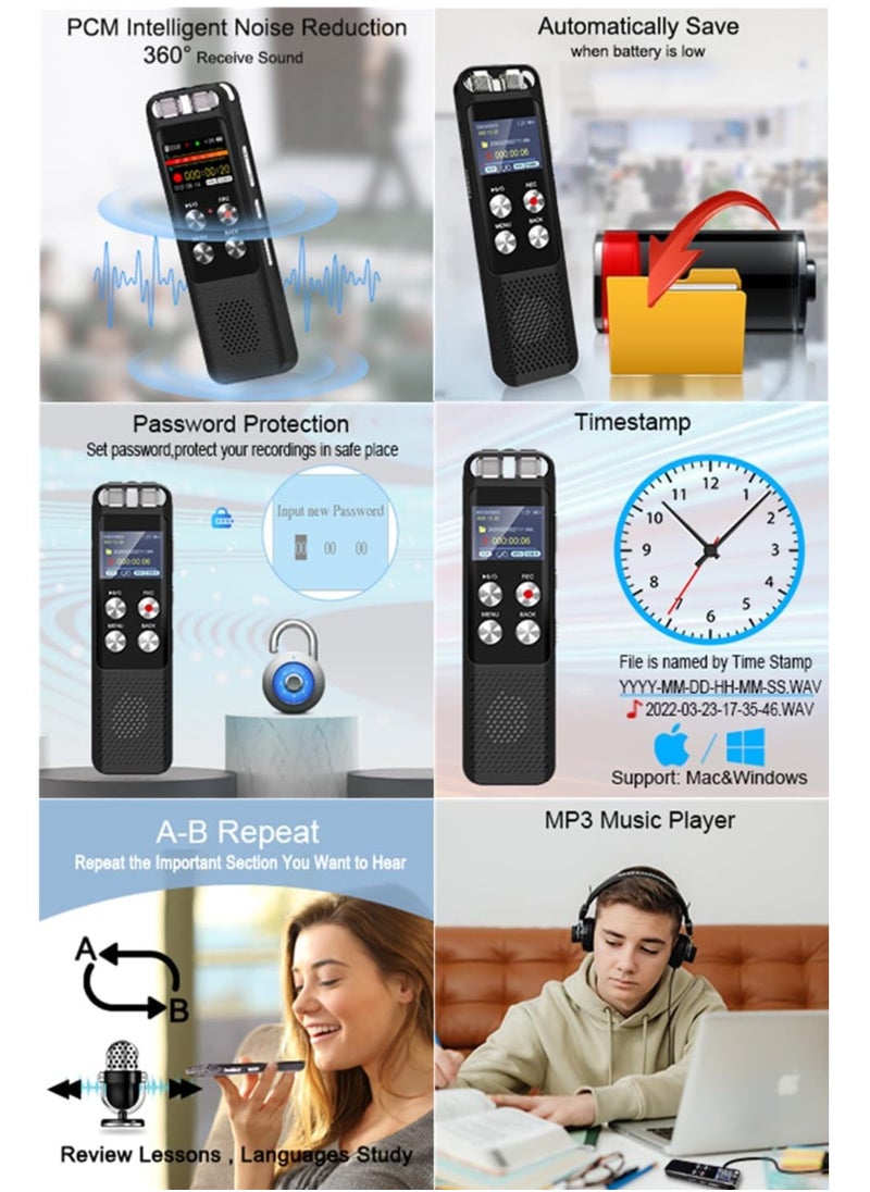 EVEREEN - 72GB Digital Voice Recorder Voice Activated Recorders with Playback Audio Recording Device with Clip-on Microphone for Lectures Meetings Dictaphone Sound Portable Tape Recorder with Password - Image 1