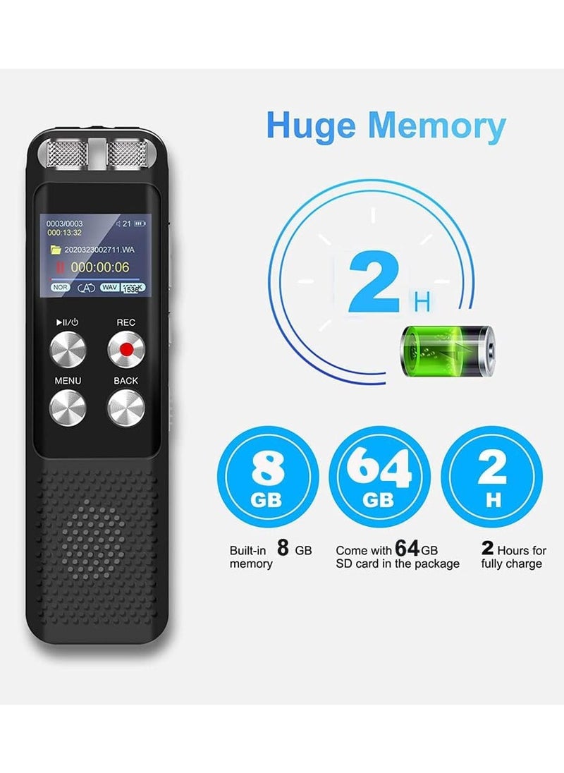 EVEREEN - 72GB Digital Voice Recorder Voice Activated Recorders with Playback Audio Recording Device with Clip-on Microphone for Lectures Meetings Dictaphone Sound Portable Tape Recorder with Password - Image 1
