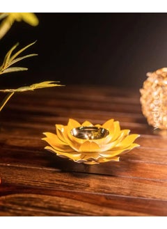 Quace Quace Brass Lotus Flower Shaped 6 inch Diya Yellow  - Image 1