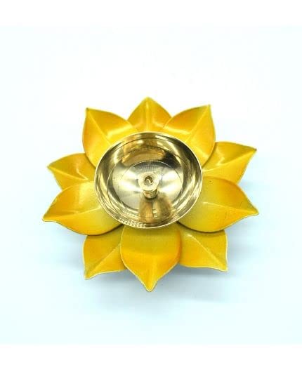Quace Quace Brass Lotus Flower Shaped 6 inch Diya Yellow  - Image 3