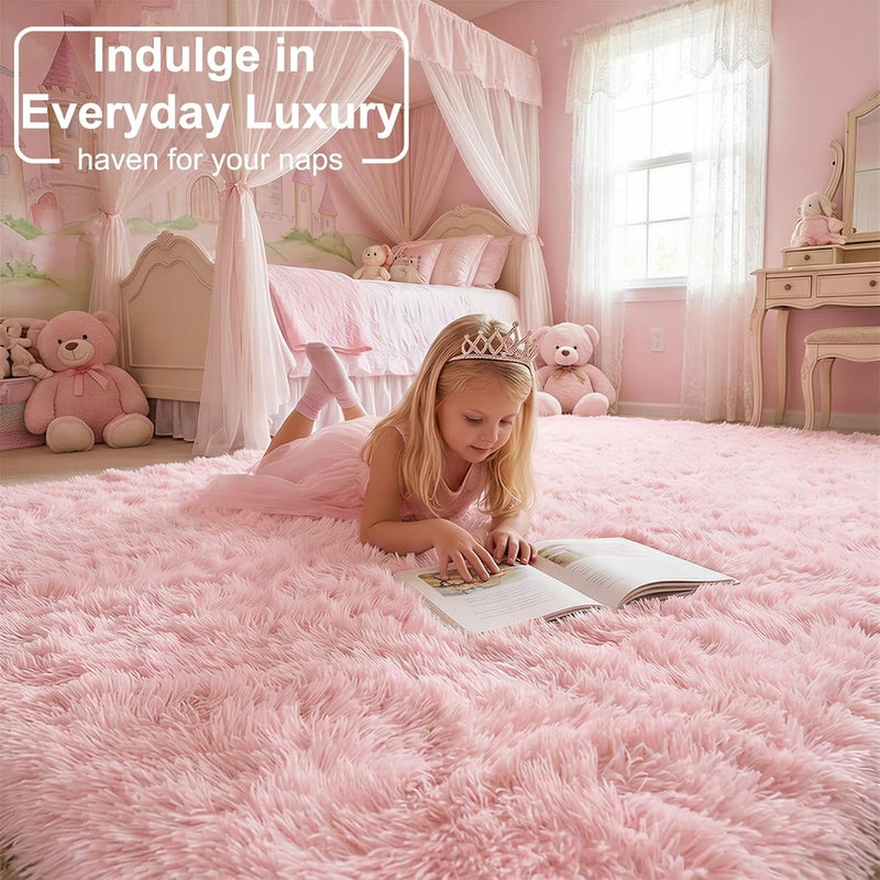 Amdrebio Pink Soft Rug for Girls Bedroom, Fluffy Area Rug 5x8 for Kids Room, Kawaii Room Decor, Furry Carpet for Play Room, Cute Rug for Nursery Room, Fuzzy Shag Rug for Dorm,Pink Carpet, Plush Rug for Baby - Image 3